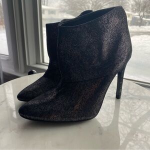 Zara Size 6/36, 4” Authentic Leather Shimmering Black / Metallic Heeled Boots